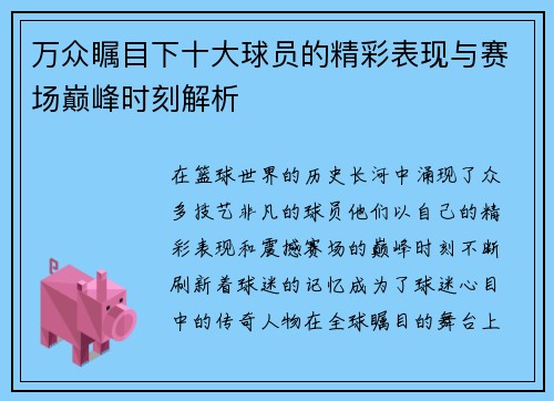 万众瞩目下十大球员的精彩表现与赛场巅峰时刻解析